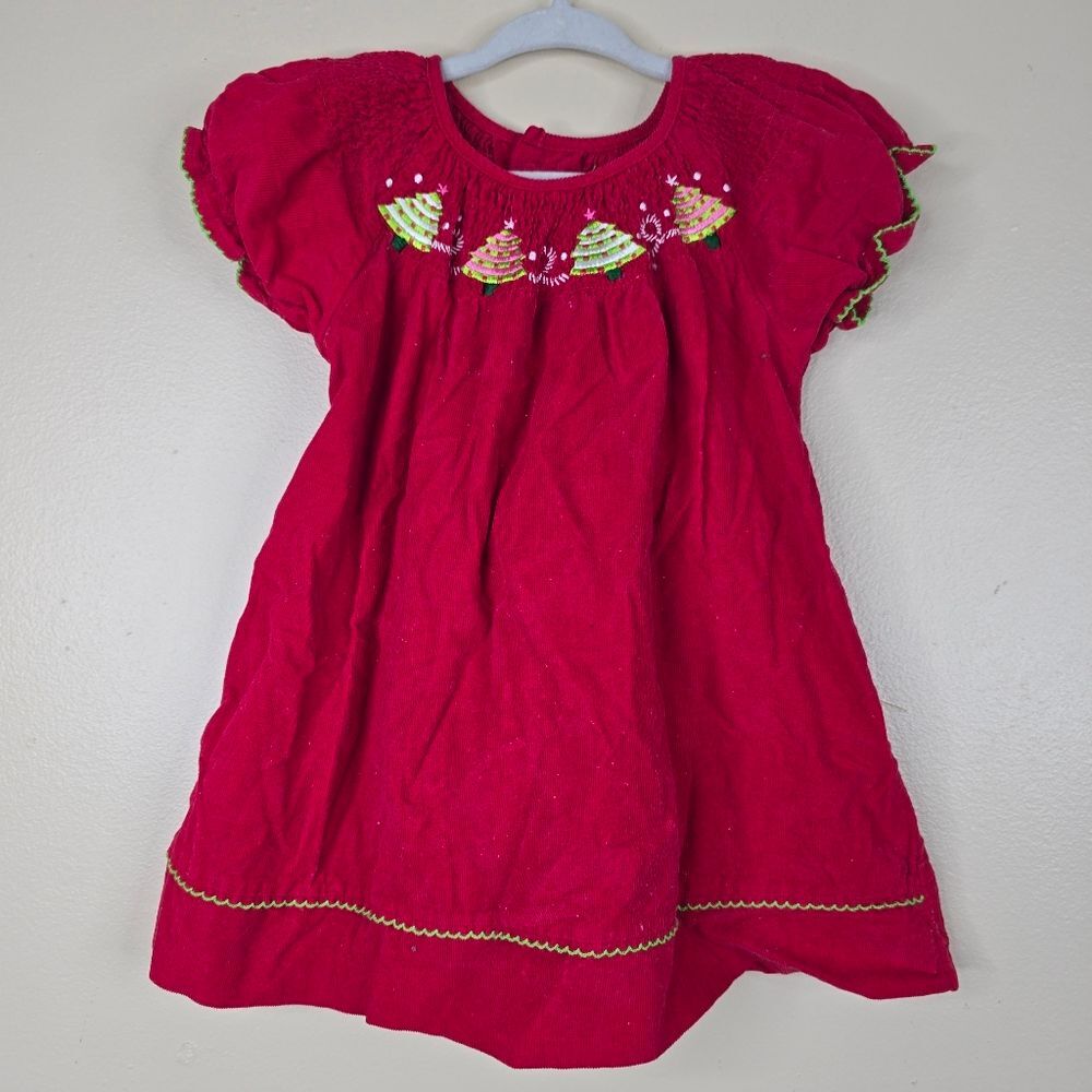 Toffee & apple red corduroy smocked chrismas tree dress size 2t
